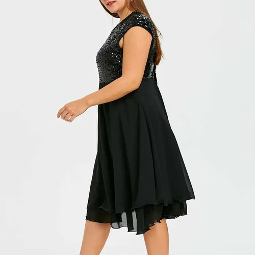 Vista 4 de XUNRYAN Vestido de lentejuelas brillantes para mujer, talla grande, de gasa, sin mangas, vestido formal de cóctel, noche, fiesta, baile