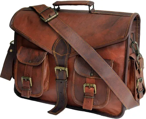 Vista 2 de Bolso de cuero para ordenador portátil bolso de mensajero de 15 pulgadas mejor hecho a mano de Shy Shy Lets Touch The SkySALE bolso de cuero marrón