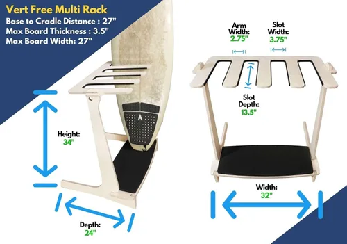 Vista 3 de Grassracks Estante vertical independiente para tablas de surf de alta calidad, soporte de bambú magistralmente hecho para 4 tablas de surf