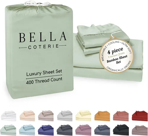 Vista 62 de Bella Coterie - Juego de sábanas tamaño individual, viscosa de bambú, de cultivo orgánico, ultrasuaves, refrescantes para calurosos, esquinas tipo