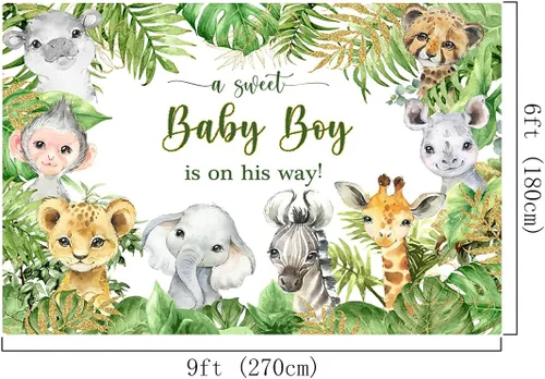 Vista 3 de Lofaris Telón de fondo de safari para baby shower, selva, baby shower, animales del bosque, Oh Baby It's a Boy, decoración de fiesta de bebé recién