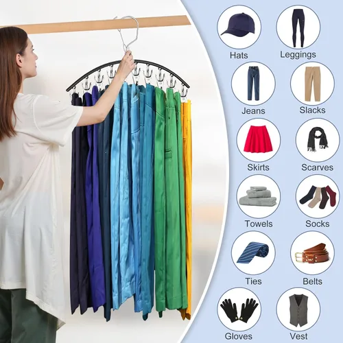 Vista 3 de Paquete de 3 perchas para faldas y pantalones con clips, organizador de leggings para colgar en el armario con 10 clips con capacidad para 30