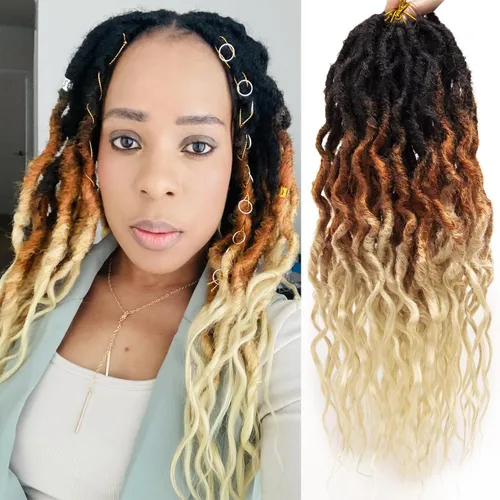 Vista 51 de Rizos de cabello sintético tejido en crochet de 16 pulgadas, 8 paquetes, Rizos de cabello tejido en crochet pre-enlazados con extremos rizados