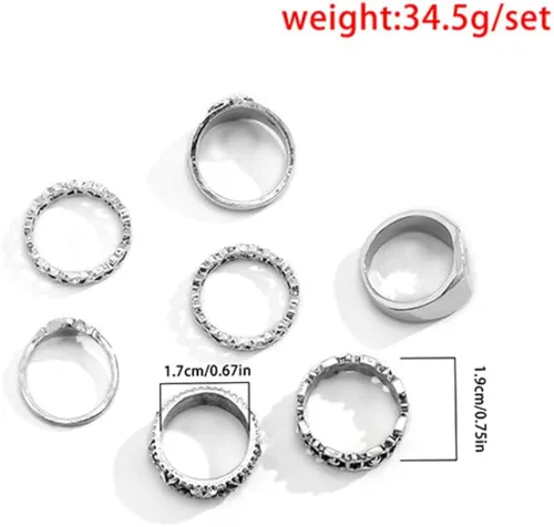 Vista 7 de Anillos punk vintage de oro y plata para hombres, mujeres y niñas, juego de anillos góticos geniales, anillos gruesos apilables para nudillos