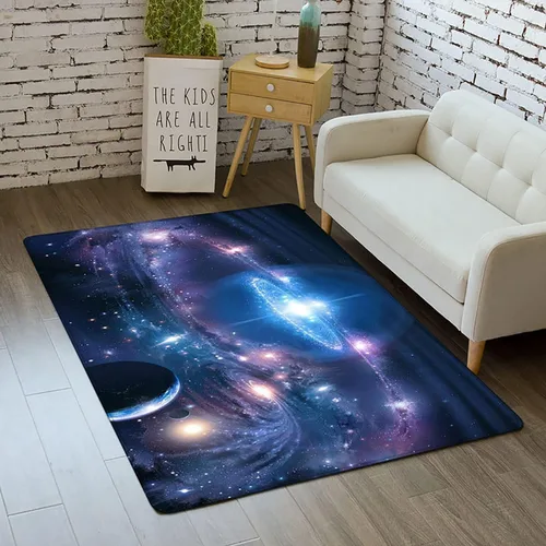 Vista 11 de Alfombra de espacio exterior para habitación de niños, 3 x 5 pies, alfombra Galaxy para dormitorio de niños, suave, antideslizante, sistema solar