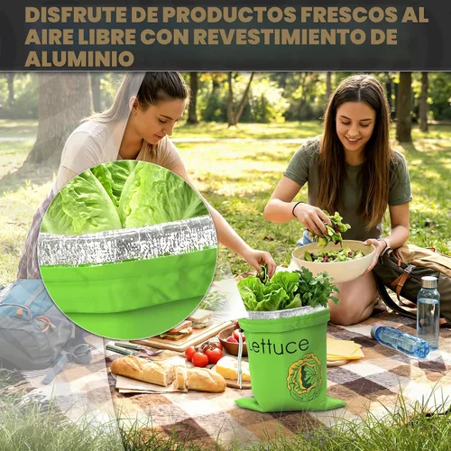 Vista 8 de Lechuga Keeper para refrigerador – Bolsas de almacenamiento reutilizables de 3 capas con forro de aluminio y cordón Transpirable, lavable
