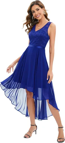 Vista 4 de Bridesmay Vestido de fiesta de cóctel con cuello en V y encaje floral para mujer, vestido formal de fiesta de graduación, boda, dama de honor