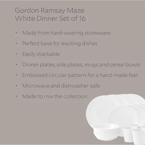 Vista 2 de Royal Doulton Exclusivo para Gordon Ramsay Maze - Juego de vajilla blanca de 16 piezas Blanco
