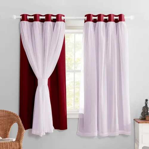 Vista 21 de PONY DANCE Cortinas Opacas con Superposición de Gasa, Cortinas de Doble Capa con Aislamiento Térmico Mix & Match para Oscurecer Habitaciones