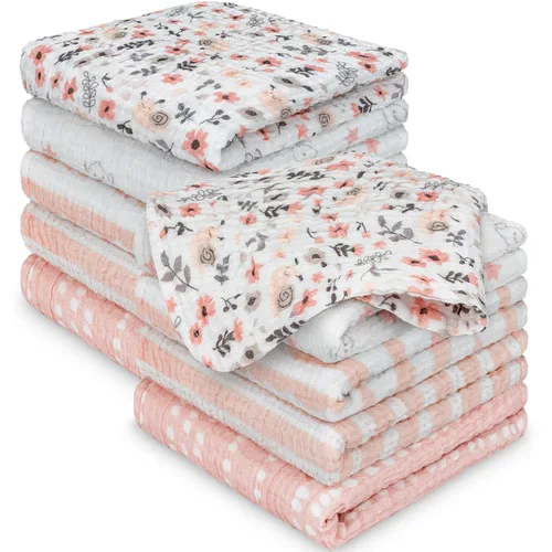 Vista 17 de Paquete de 5 paños de muselina para recién nacidos, 12 x 12 pulgadas, suaves y absorbentes, de muselina de algodón orgánico, para bebés, niñas