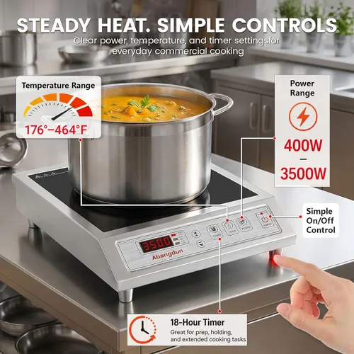 Vista 3 de Quemador de inducción comercial de 3500 W, encimera de 208-240 V 9.25-inch copper coil, non-pulse low-heat control, 18H timer for induction hot