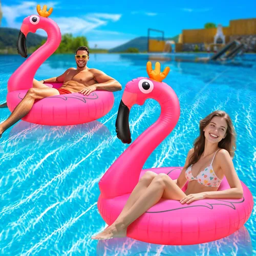 Vista 7 de Water Bottle Flotadores inflables de flamenco para piscina, tubos gigantes de balsa de piscina, flotador de piscina de flamenco rosa de 42 pulgadas