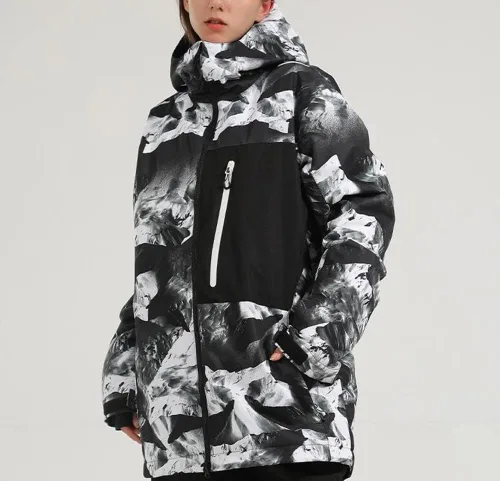 Vista 5 de GSOU SNOW Chaqueta de esquí para hombre, abrigo de nieve para snowboard, cálido, invierno, impermeable, con capucha