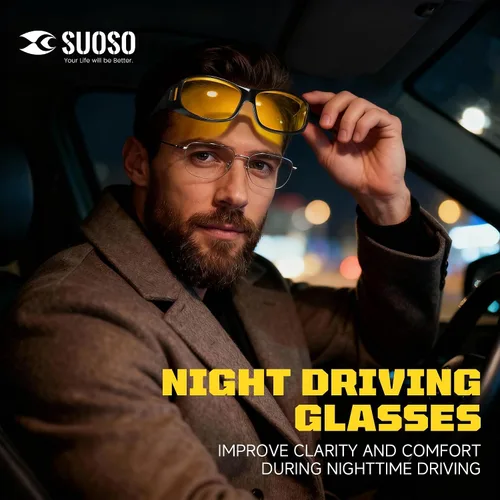 Vista 2 de suoso Lentes de conducción nocturna para hombres y mujeres, lentes polarizados antirreflejos, lentes de visión nocturna HD amarillos
