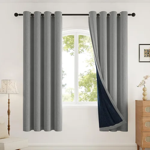 Vista 13 de Rinwoc Cortinas opacas gruesas y suaves, juego de 2 paneles para dormitorios pequeños/habitaciones de niños, con textura de lino y bloqueo de luz
