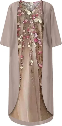 Vista 3 de Vestido formal de verano para mujer casual estampado de moda cuello en V conjunto de dos piezas vestido largo 2022