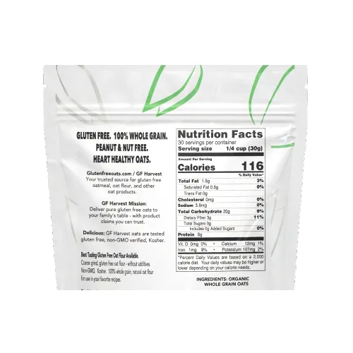 Vista 3 de GF Harvest Harina de avena integral orgánica sin gluten, bolsa de 32 onzas