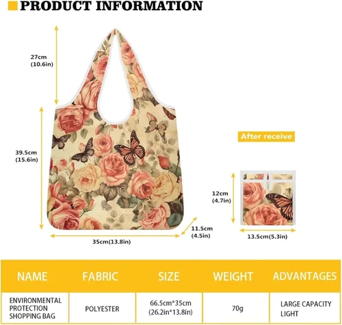 Vista 4 de Belidome Mariposa Floral Reutilizable Bolsa de Comestibles Lavable Plegable Bolsa de Hombro con Bolsa Butterfly Floral