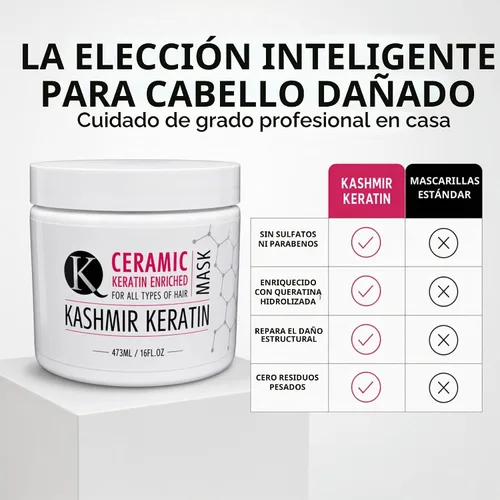 Vista 4 de Kashmir Keratin Mascarilla de cerámica para el cabello (8 onzas), tratamiento avanzado de reparación de queratina profunda para cabello seco, dañado