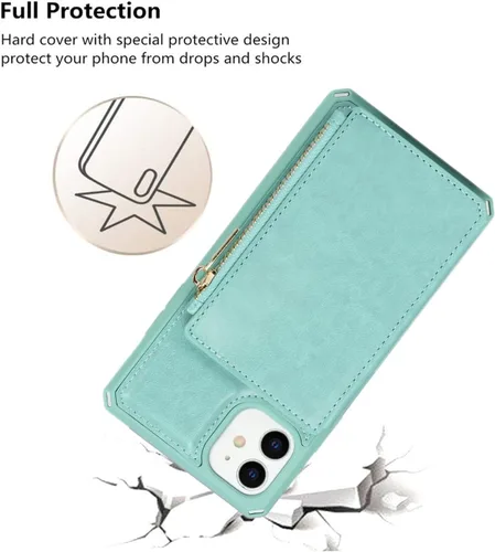 Vista 8 de iCoverCase Funda tipo cartera para iPhone 11 con soporte para tarjetas, bloqueo RFID, piel sintética de alta calidad, cierre magnético, a prueba