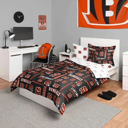 Vista 8 de FOCO Juego de ropa de cama unisex para adultos con logotipo del equipo de la NFL, sábanas y fundas de almohada, juego de ropa de cama de 5 piezas