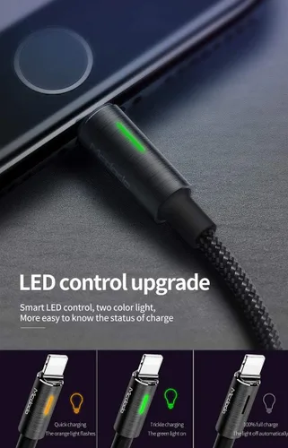 Vista 2 de Apagado/encendido Smart LED Desconexión automática y recarga automática Nylon trenzado sincronización carga datos USB 6FT/1.8M cable compatible