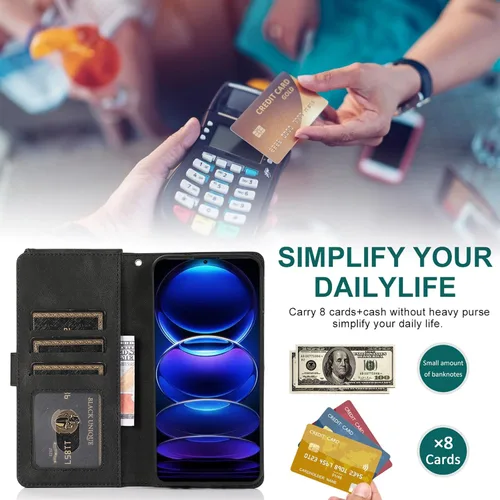 Vista 6 de Compatible con Xiaomi Redmi Note 12 Pro Plus/Pro+ 5G Wallet Case Protector de pantalla y cremallera Funda de cuero retro Flip Cover Titular