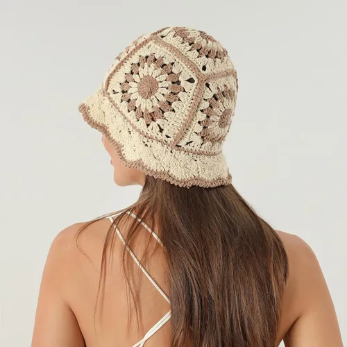 Vista 4 de Fiewmay Sombrero de ganchillo hecho a mano estilo boho sombrero para mujer