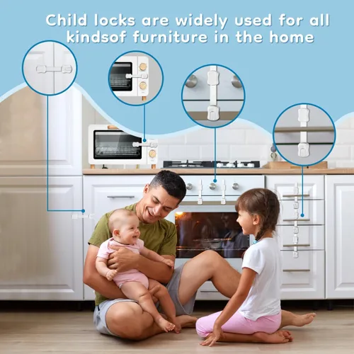 Vista 7 de Paquete de 8 Cerraduras de Gabinete a Prueba de Bebés - Syican Cerraduras de Cajón a Prueba de Niños, Multiusos para Cajones, Refrigerador, Asiento