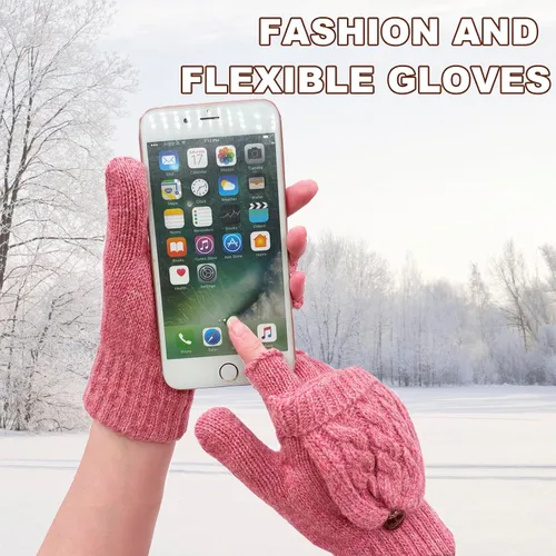 Vista 43 de Beurlike Guantes de invierno para mujer, de lana cálida, a prueba de viento, convertibles, sin dedos