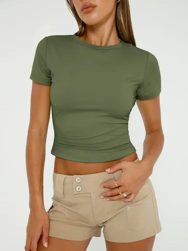 Vista 2 de AUTOMET Camisas de manga corta para mujer, 3 piezas, básicas, para salir, ajustadas, ropa 2024 Y2K