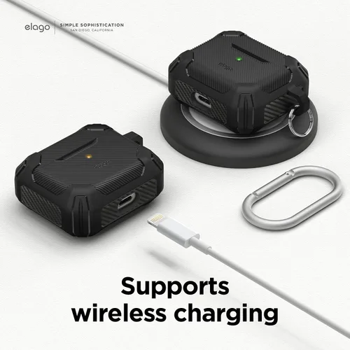 Vista 6 de elago - Funda de armadura sólida compatible con AirPods de tercera generación, compatible con AirPods 3, diseño de absorción de golpes, TPU