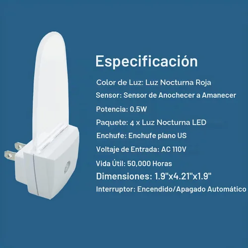 Vista 5 de CICINY Paquete de 4 luces LED de noche enchufables, eficiencia energética, 0.5 W, sensor de atardecer a amanecer, luces nocturnas para dormitorio