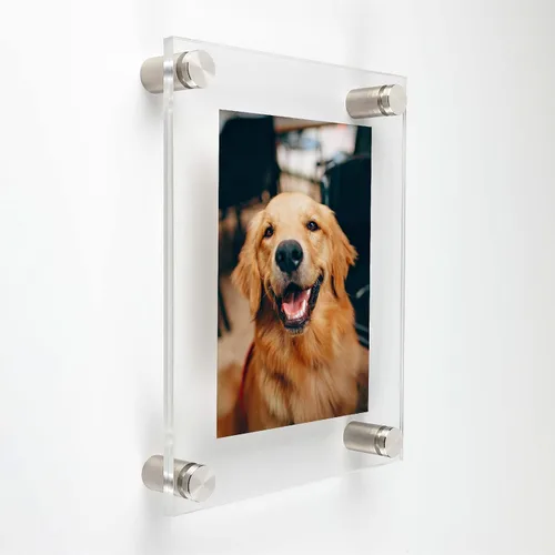 Vista 16 de Marco de pared acrílico transparente de 5 x 7 pulgadas con separadores de aluminio anodizado negro de 3/4 x 1 pulgada para arte y fotos