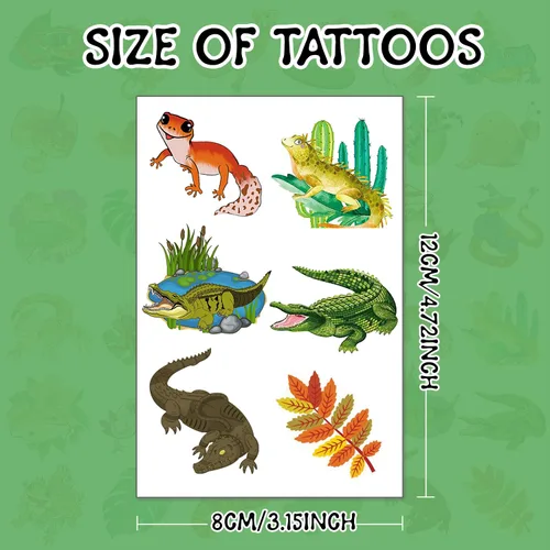 Vista 3 de 144 calcomanías de reptiles para fiestas de reptiles, tatuajes temporales de cocodrilo, lagarto, lagarto, gecko, serpiente, tortuga, tatuajes