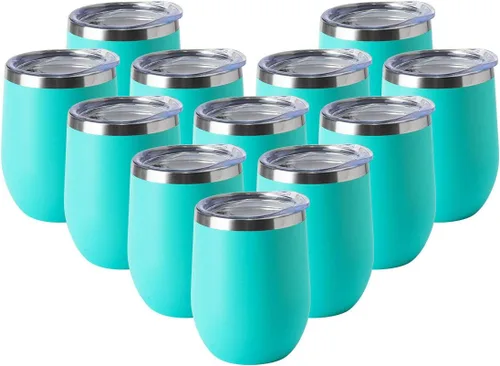 Vista 30 de HASLE OUTFITTERS Vaso de vino de 12 onzas con tapa, copas de vino sin tallo, tazas de viaje al vacío de doble pared, taza de café de acero Acero