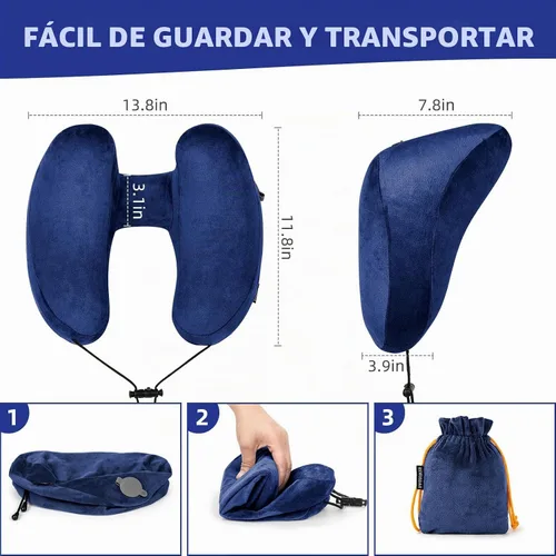 Vista 7 de Rewondah Almohada inflable de viaje para avión dormido, almohada inflable para el cuello para viajar en avión con funda lavable, almohada de viaje