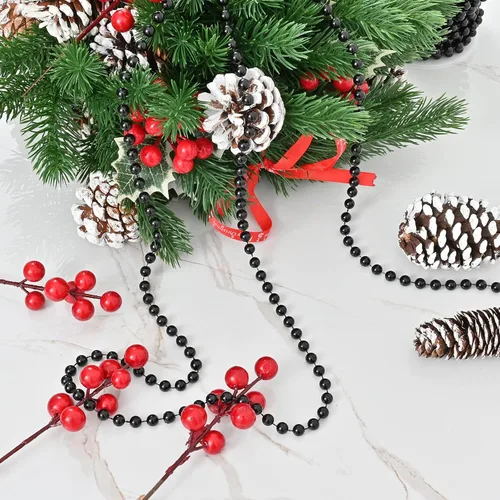 Vista 6 de Guirnalda de cuentas de Navidad de 32.8 pies, guirnalda de perlas artificiales de Navidad, guirnalda de árbol de Navidad, decoraciones de cadena