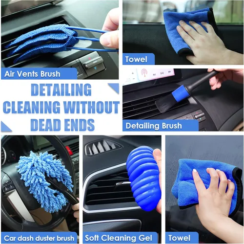 Vista 4 de Kit de Limpieza para Automóvil, Kit de Detallado de Interiores de Automóvil con Aspiradora de Mano de Alta Potencia, Juego de Cepillos de Detallado