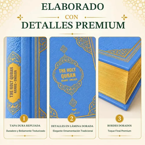 Vista 7 de BABY SHOWER CHOCOLATE Libro del Corán Traducido al Inglés, Cubierta de Espiral Dura, El Santo Corán, Azul