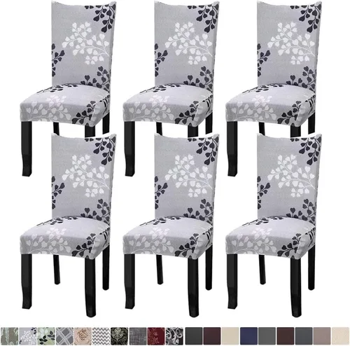 Vista 21 de Fuloon Paquete de 4 Fundas Protectoras para Asientos de Sillas de Comedor Super Ajustadas Elásticas Extraíbles Lavables Cortas para Hotel, Comedor