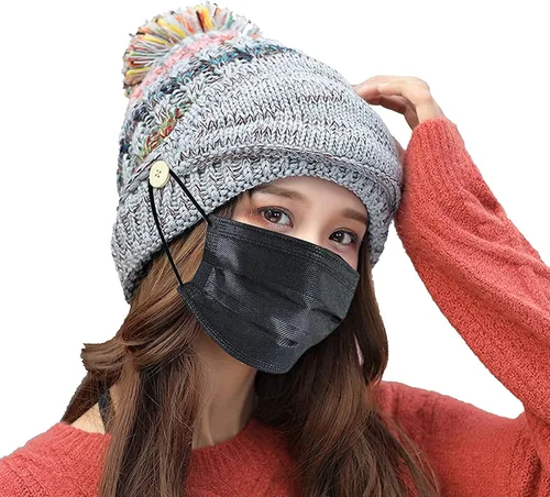 Vista 2 de Gorro de invierno para mujer con forro polar y solapas para las orejas con pompón bufanda y máscara cálido suave y holgado