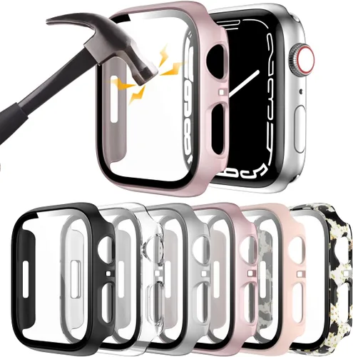 Vista 7 de Rontion - Juego de 6 fundas de PC rígida para Apple Watch de 38 mm (1.496 pulgadas) Series 3/2/1 con protector de pantalla de vidrio templado, funda