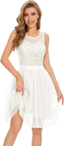 Vista 3 de Bridesmay Vestido corto de tul para mujer, vestido de fiesta de graduación, vestido de cóctel con lentejuelas y cuentas 2023 para fiesta de boda