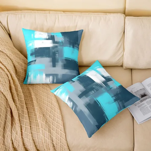 Vista 2 de Juego de 4 fundas de almohada abstractas de 16 x 16 pulgadas, fundas de cojín suaves y modernas de arte abstracto para sofá, fundas decorativas