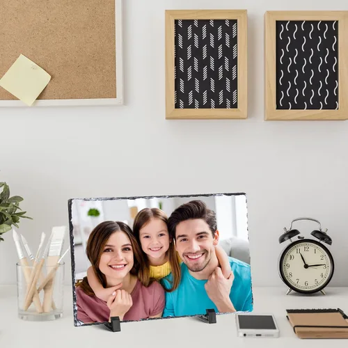 Vista 6 de 4 piezas de sublimación de pizarra en blanco rectangular personalizada, marco de fotos de pizarra de piedra mate de transferencia de calor