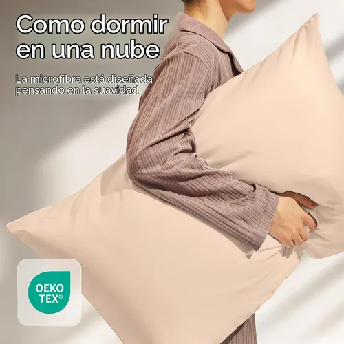 Vista 4 de Juego de 4 fundas de almohada ultrasuaves con cremallera tamaño Queen, 100% protección contra manchas, polvo y suciedad, lavables a máquina (beige)