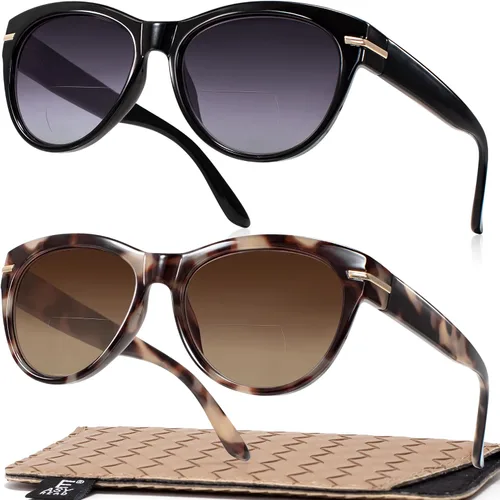 Vista 9 de EASY READ Pack de 2 lentes de sol bifocales para leer para mujer, lentes de sol modernos con protección UV400