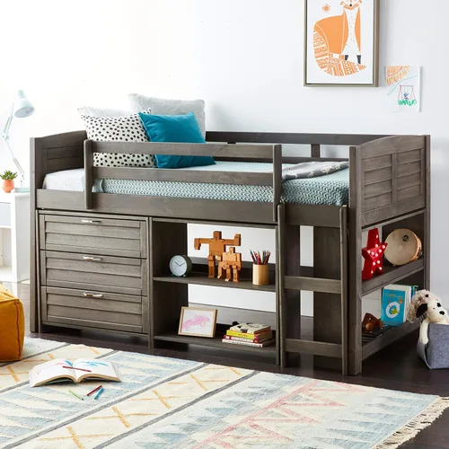 Vista 2 de Donco Kids Louver Twin Antique Grey Modular Low Loft Bed - Grupo B