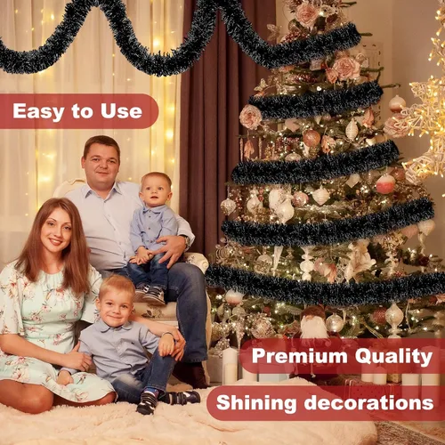 Vista 4 de Guirnalda de oropel de Navidad negra de 25 pies, pancarta de papel de aluminio metálico para colgar en la pared, telón de fondo para flotadores